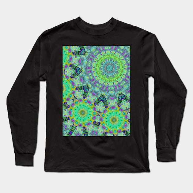 Greener shamanic psychedelic kaleidoscope Long Sleeve T-Shirt by Stonerin